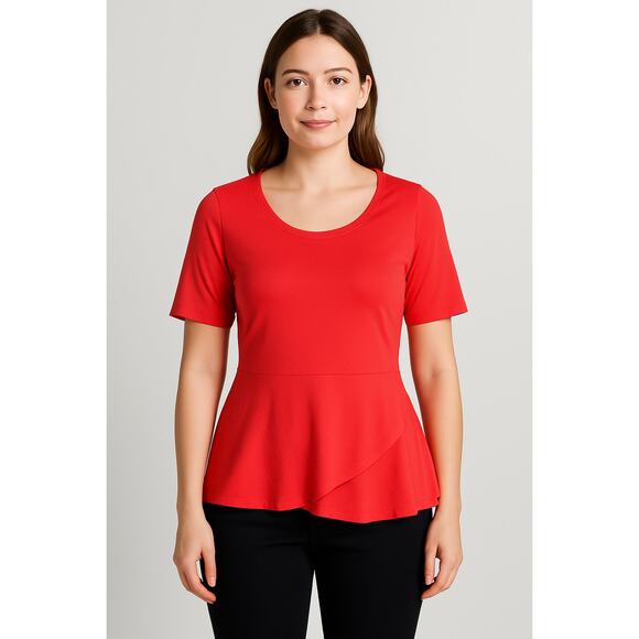 Isaac Mizrahi Live! Women’s Red Peplum Top – Size Small – Cotton Blend – NWOT - Picture 1 of 7